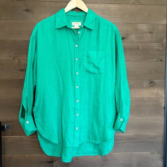 NWT 💚 MAEVE Anthropologie 100% Linen Long Sleeve Button Down Shirt Top - Picture 2 of 5